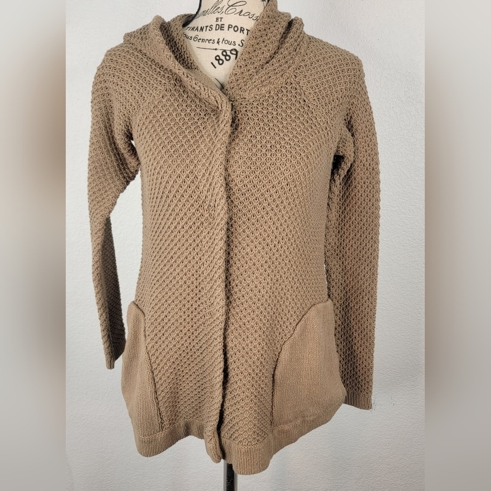 Anthropologie Sparrow Sz S Hooded Cardigan Pockets Snap Front Tan